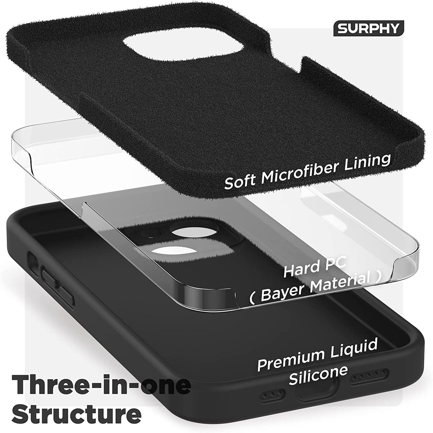 SURPHY Compatible with Iphone 14 Case with Screen Protector (Camera Protection + Soft Microfiber Lining) Liquid Silicone Phone Case 6.1 Inch 2022, Black  SURPHY   