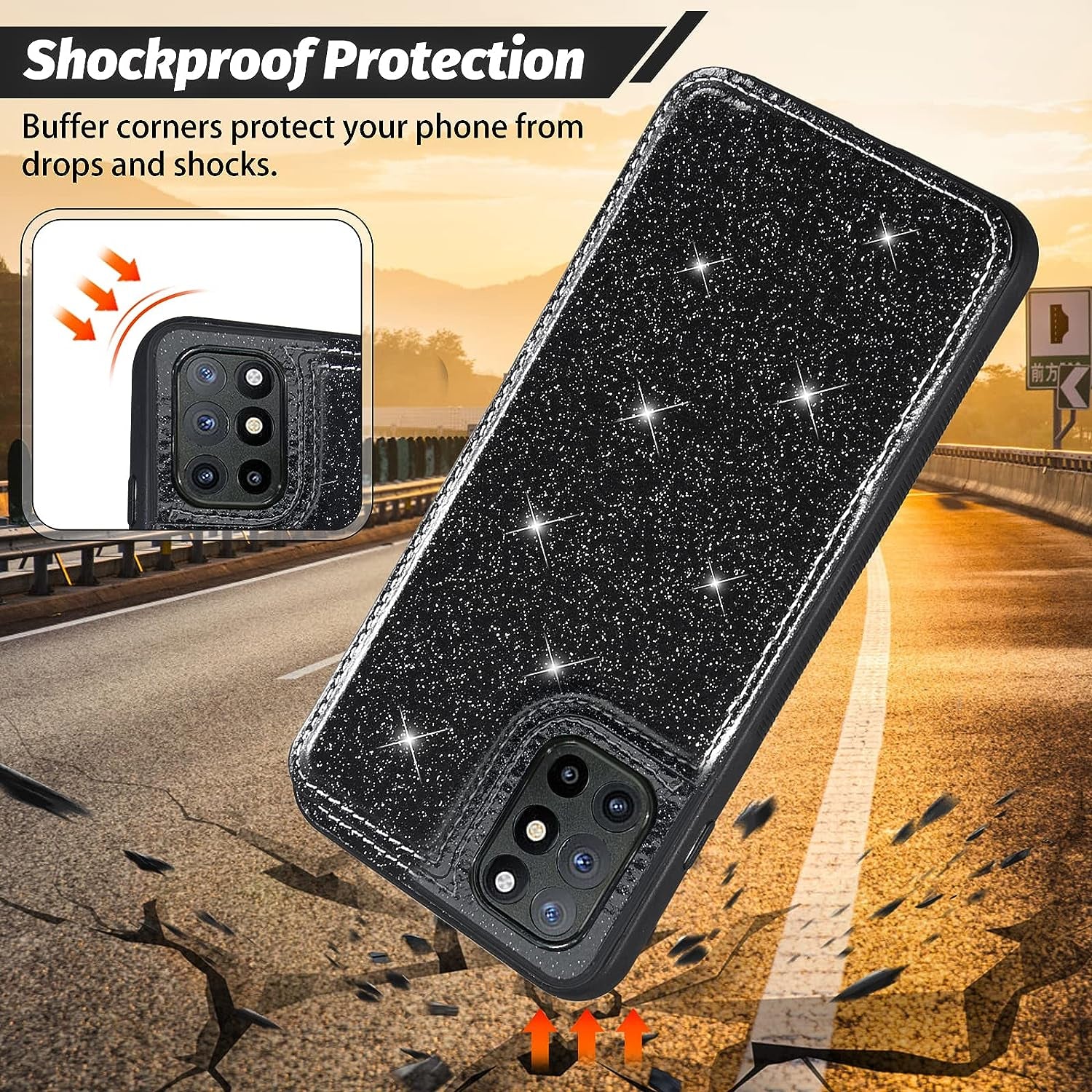 Asuwish Phone Case for Oneplus 8T Oneplus8T plus 9R 5G Wallet Cover with Screen Protector and Card Holder Bling Glitter Cell One Plus8T5G on + 1 plus 8Tplus 1Plus 8T+ One+ T8 1+ 1+8T Pro G5 Black  Asuwish   