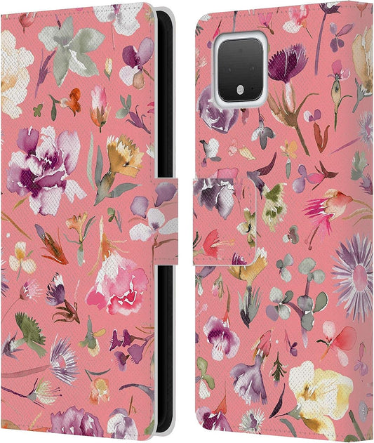Head Case Designs Officially Licensed Ninola Buds Coral Floral Patterns Leather Book Wallet Case Cover Compatible with Google Pixel 4  Head Case Designs   