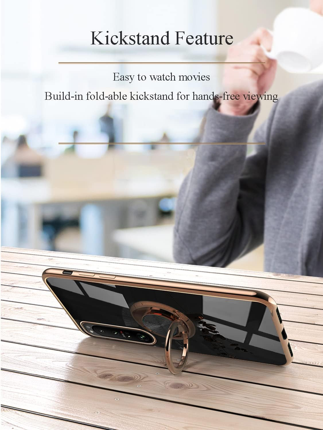 Yarxiawin Compatible with Sony Xperia 1 III Case Ring Holder Magnet Silicone, Sony Xperia 1 III Phone Case Silicone Thin White Cover Black 360° Rotatable Metal Kickstand (Black)  Yarxiawin   