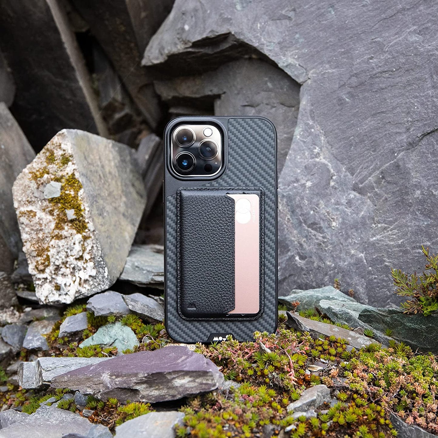 MOUS – Magsafe Compatible Wallet Card Holder – Cell Phone Magnetic Wallet for Iphone 14/13/12 Series Phones – Magsafe Compatible Accessory - Black Leather  Mous   