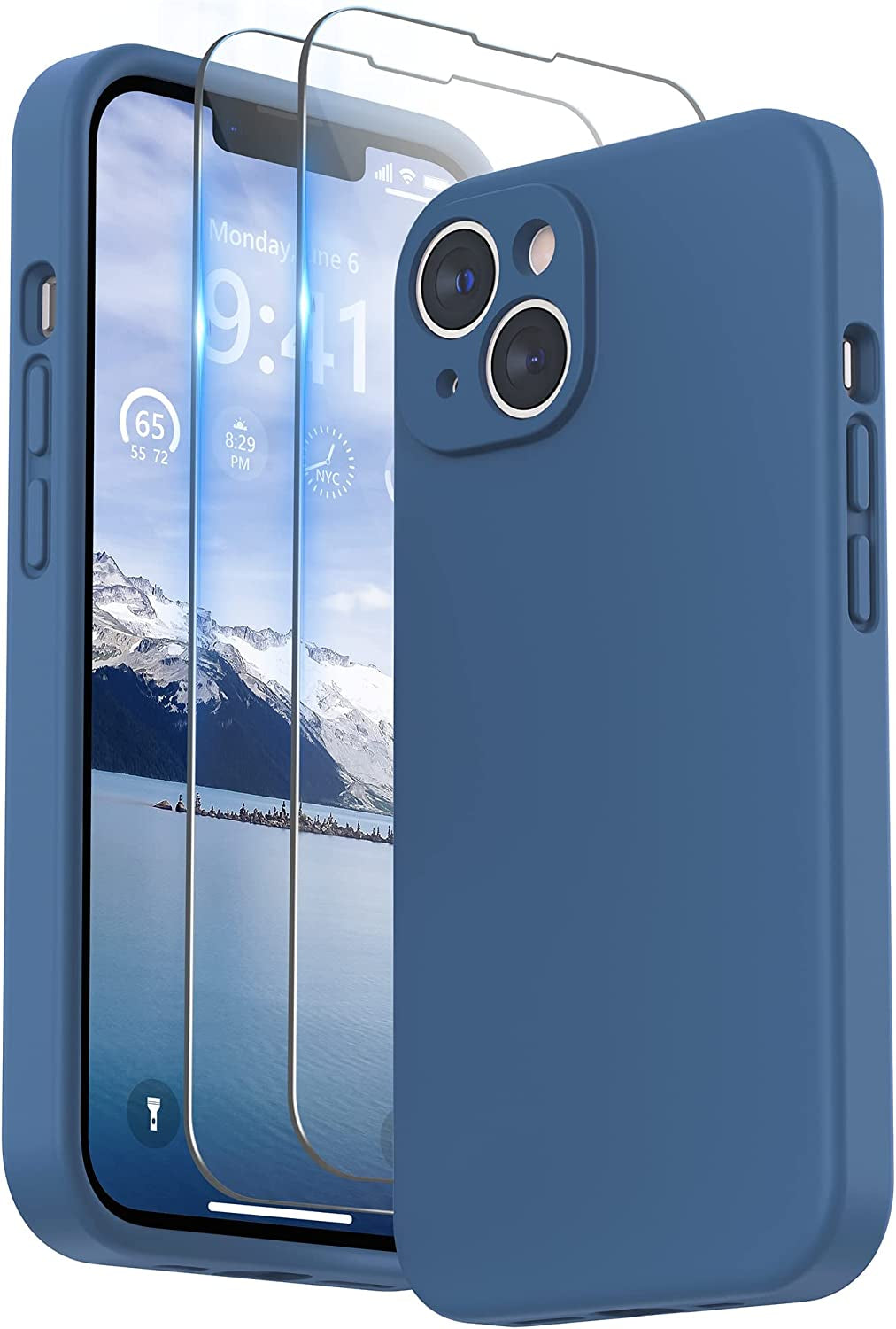 SURPHY Compatible with Iphone 14 Case with Screen Protector (Camera Protection + Soft Microfiber Lining) Liquid Silicone Phone Case 6.1 Inch 2022, Black  SURPHY Blue Jay  