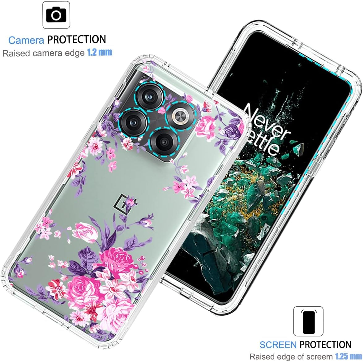Vokuha Case for Oneplus 10T 5G/Oneplus Ace Pro Case, CPH2415 Case with Tempered Glass Screen Protector, Floral Crystal Clear TPU Shockproof Protective Armor Cover for Oneplus 10T 5G (Rose Flower)  Vokuha   