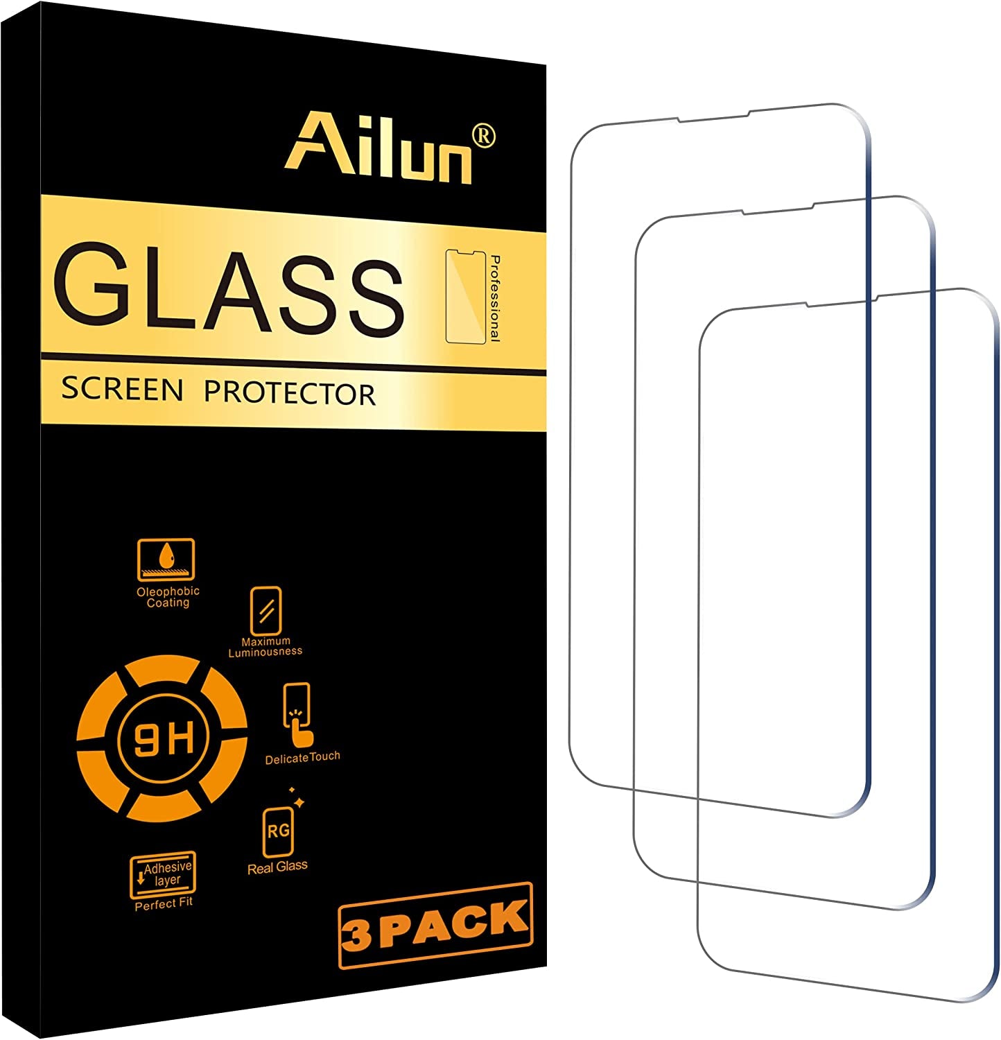 Ailun Glass Screen Protector for Iphone 14/14 Pro [6.1 Inch] Display 3 Pack Tempered Glass, Sensor Protection, Dynamic Island Compatible, Case Friendly  Ailun   
