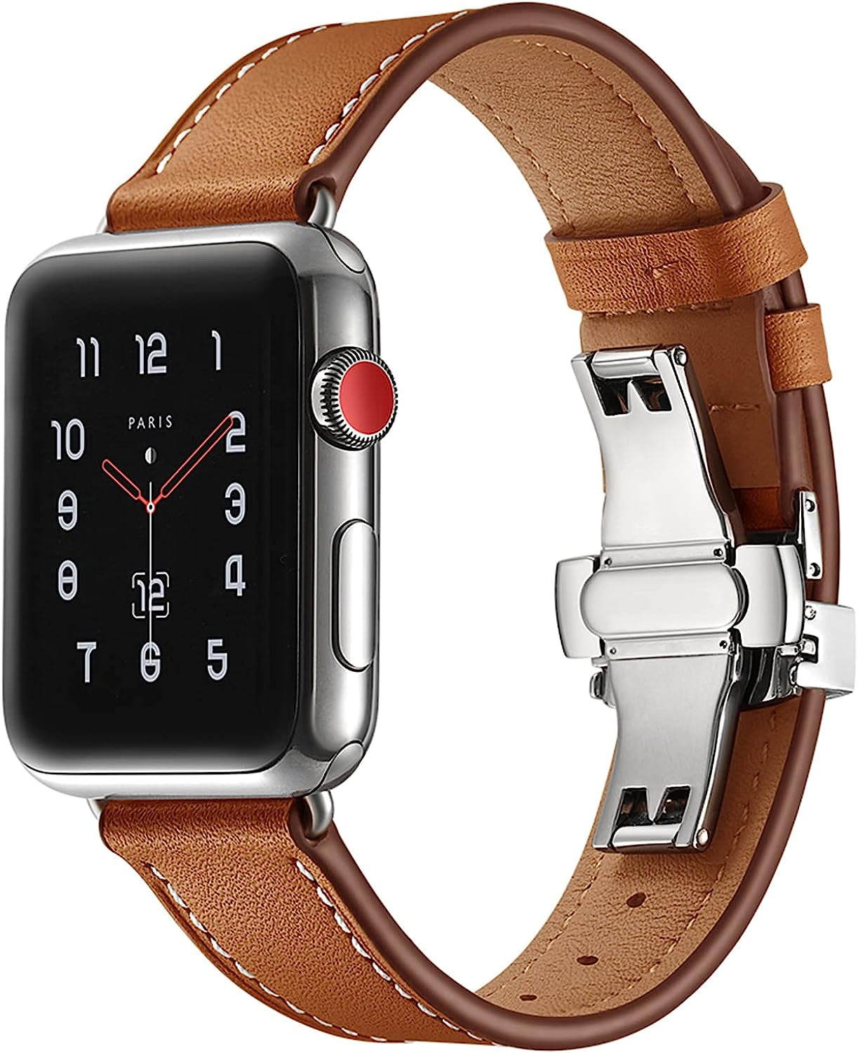 QIGOMINPP Genuine Leather Band Compatible with Apple Watch Bands 38Mm/40Mm/41Mm 42Mm/44Mm/45Mm,Butterfly Buckle Replacement Strap Compatible for Iwatch Series 7/6/5/4/3/2/1/SE  QIGOMINPP   