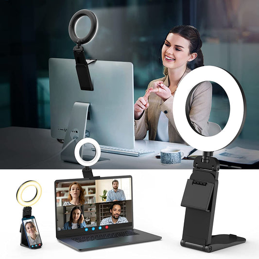 Ring Light for Computer Laptop,Video Conference Lighting Kit for Zoom Meetings,5" Small Led Selfie Light Portable Ring Light with Stand,Cell Phone Holder Desktop Ring Light for Skype Call  Evershop   