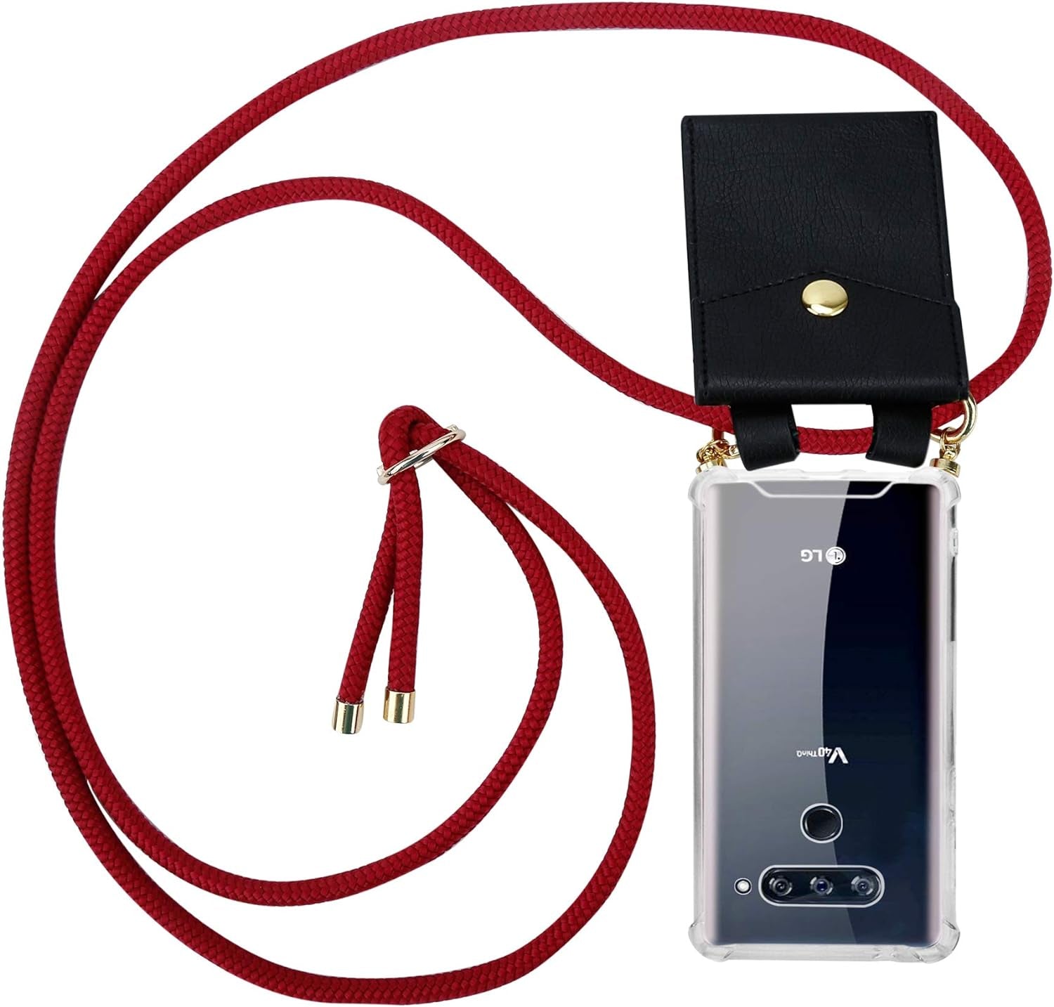 Cadorabo Necklace Case Compatible with LG V40 in Black Silver - Transparent TPU Silicone Cover with Golden Rings, Sling Strap and Removable Etui  Cadorabo Ruby Red  