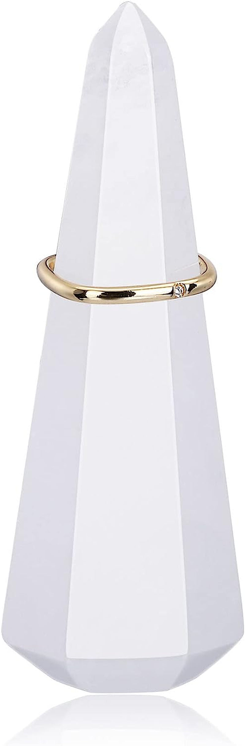 Jovivi Crystal Ring Holder Tower Natural Rose Quartz Crystal Stone Jewelry Ring Display Holder Hexagon Prism Shaped Decorative Wedding Ring Display Stand Finger Ring Storage  Jovivi Clear - Clear Quartz  