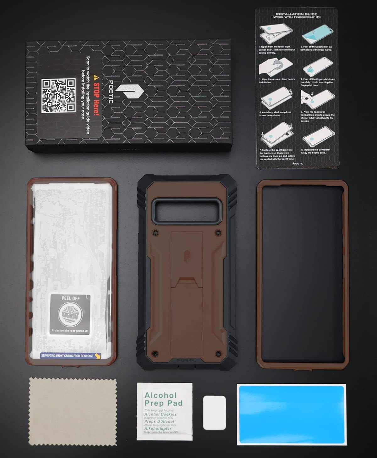 Poetic Revolution Case for Google Pixel 6 Pro 5G, Built-In Screen Protector Work with Fingerprint ID, Full Body Rugged Shockproof Protective Cover Case with Kickstand, Brown  Poetic   