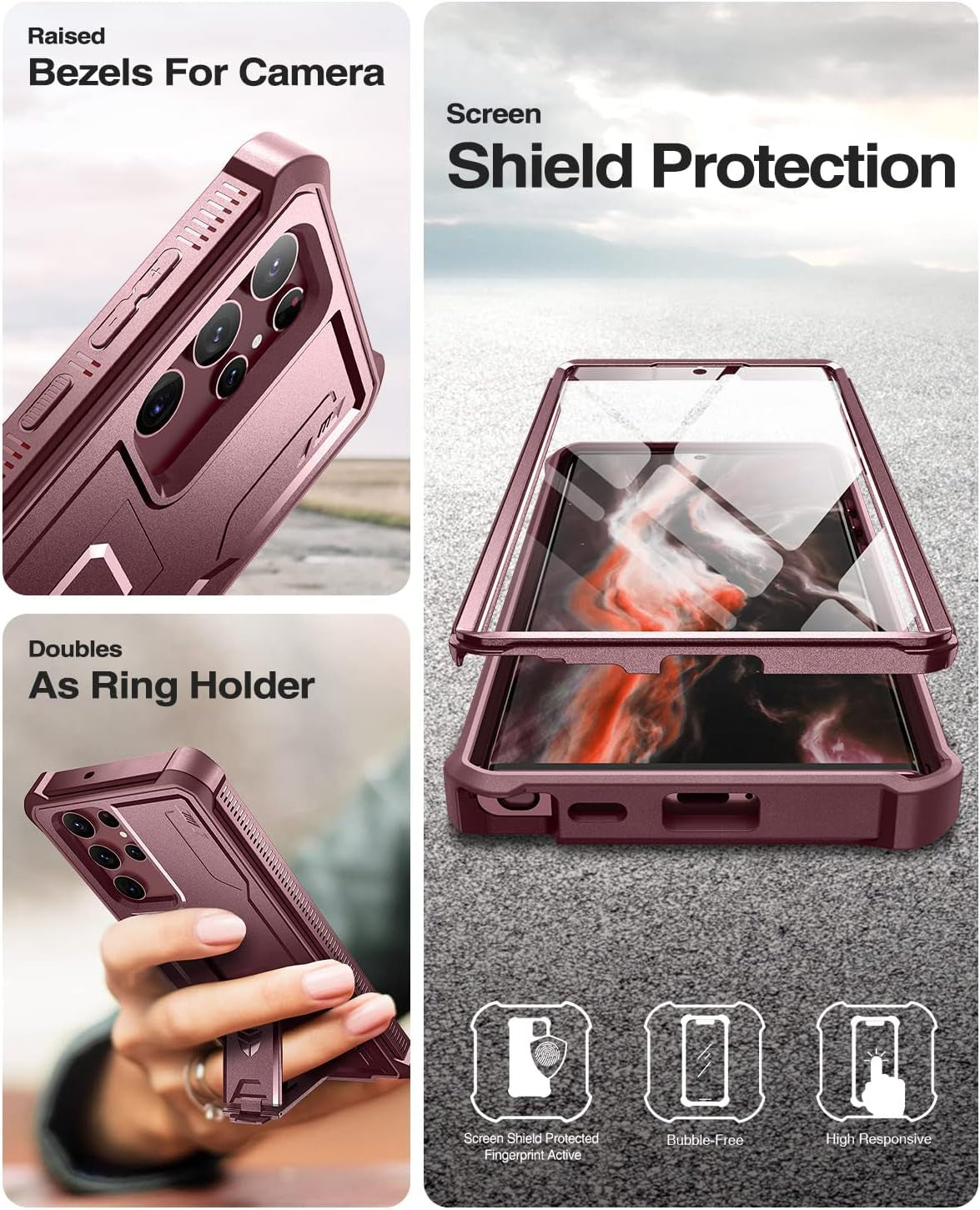 Dexnor for Samsung Galaxy S22 Ultra Case, [Built in Screen Protector and Kickstand] Heavy Duty Military Grade Protection Shockproof Protective Cover for Samsung Galaxy S22 Ultra 5G,Maroon Red  Dexnor   
