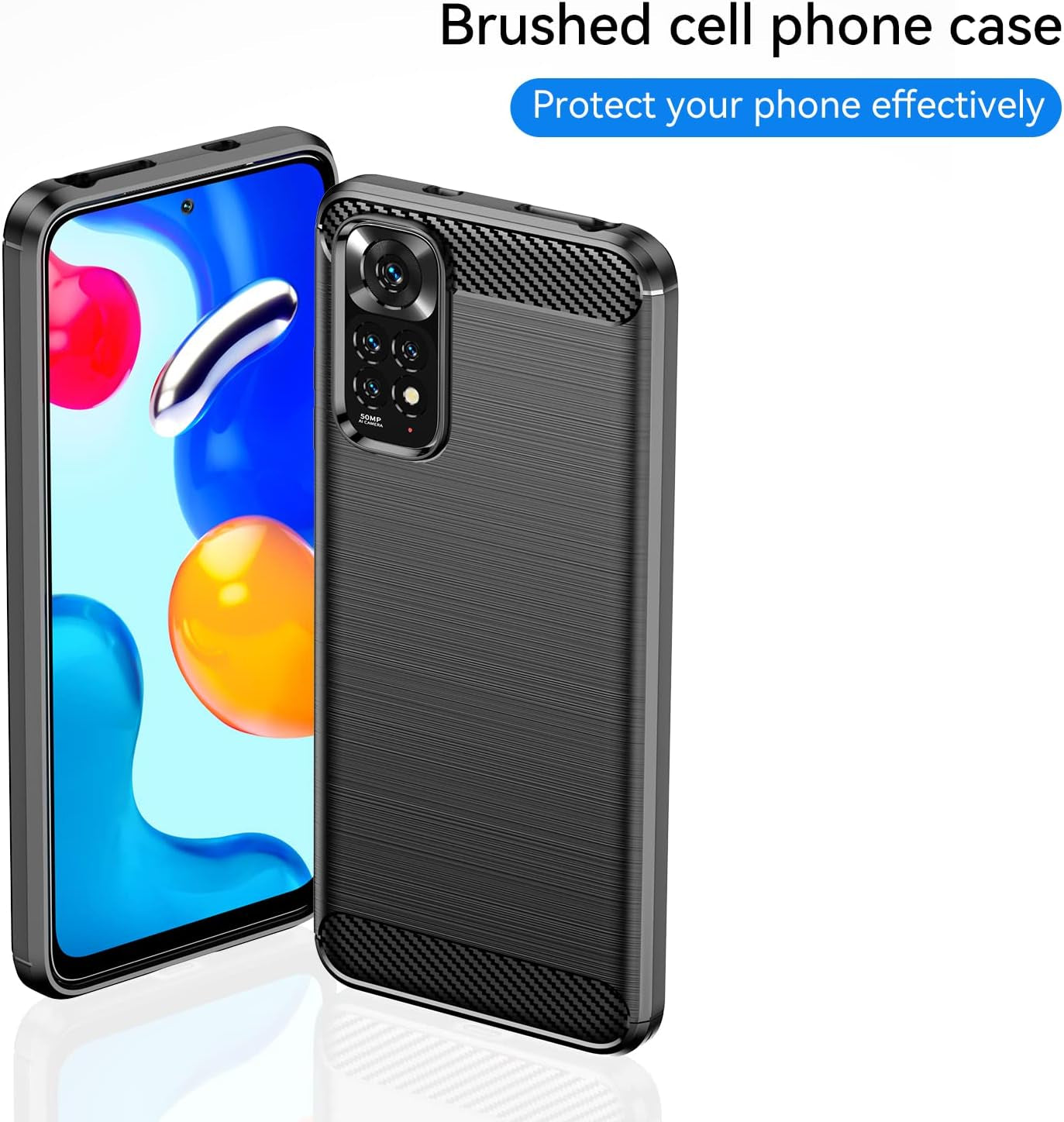 Avesfer for Xiaomi Redmi Note 11 Case Note 11S Case with Screen Protector Tempered Glass Lightweight Shock Absorbing Resilient TPU Phone Cover anti Impact Scratch Resistant Carbon Fiber (Black)  Avesfer   