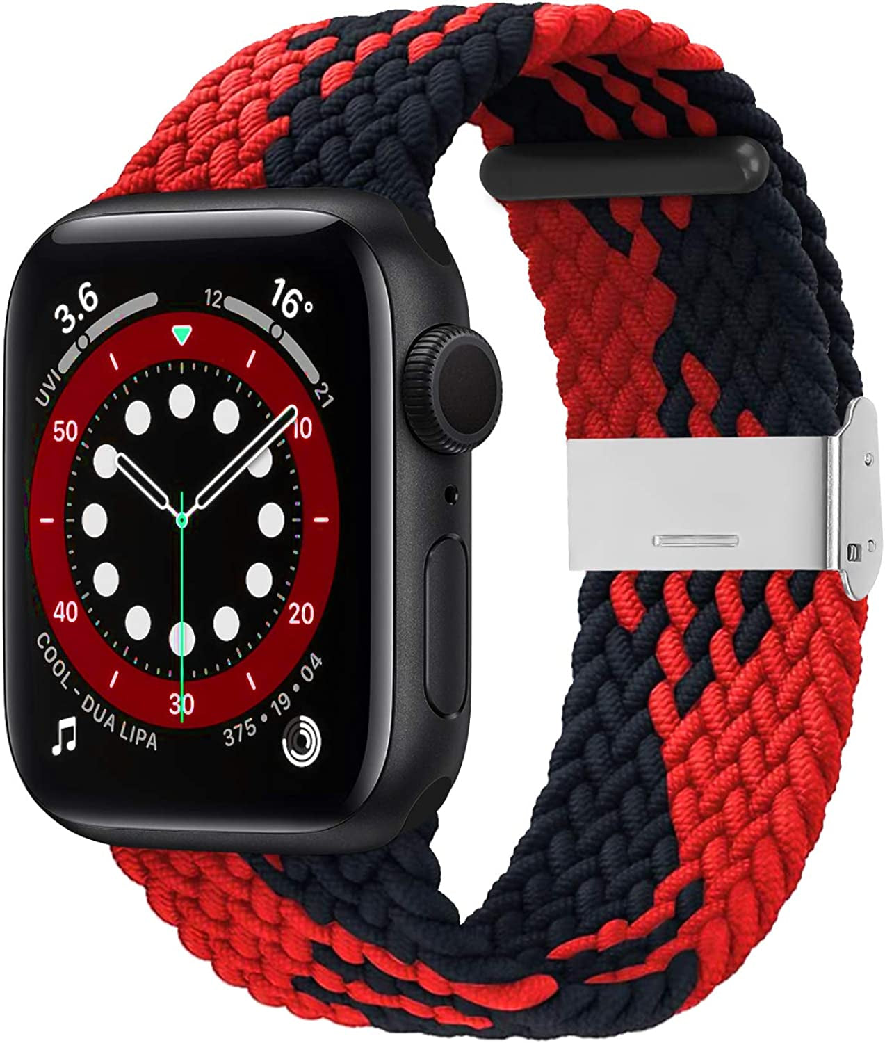 Bagoplus Compatible with Apple Watch Iwatch Bands 49Mm 38Mm 40Mm 41Mm 42Mm 44Mm 45Mm Women Men, Adjustable Braided Solo Loop Stretchable Elastics Sport for Iwatch Series 8/7/6/Se/5/4/3/2/1/Ultra  Bagoplus Red Black 38mm/40mm/41mm - 4.5"-7.9" 