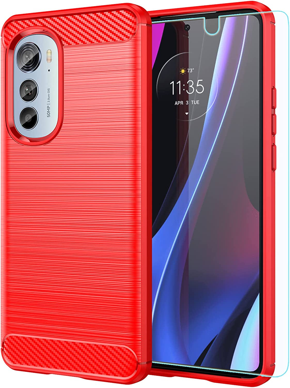 For Motorola Edge 2022 Case, Moto Edge 2022 Case with HD Screen Protector, Fashion Non-Slip Shock-Absorption Flexible TPU Bumper Soft Rubber Protective Phone Case Cover for Motorola Edge 2022, Gray  JINZHI Inc Red With Hd Screen Protector Motorola Edge 2022 