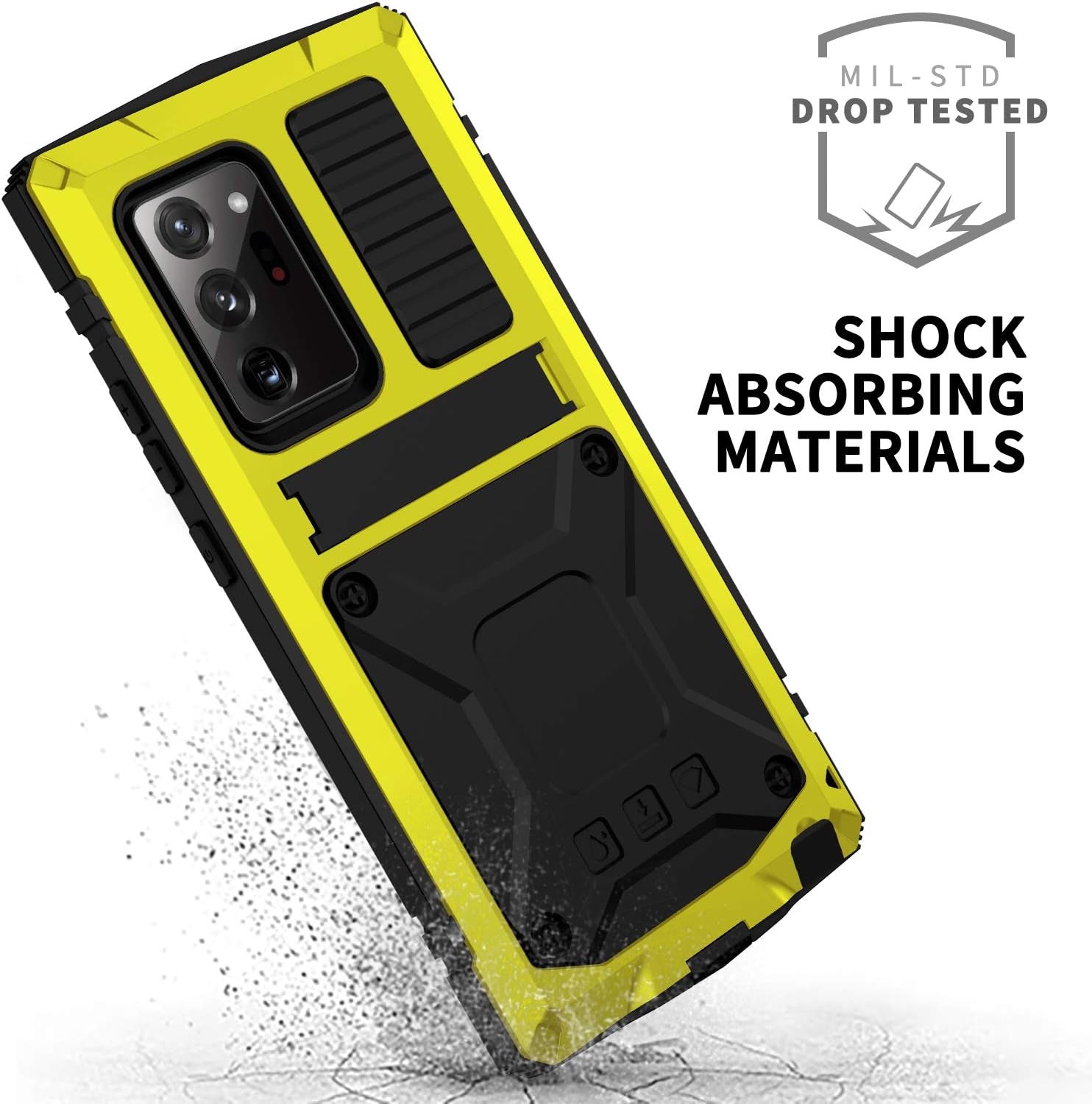 CHENXI for Samsung Galaxy Note 20 Case, Aluminum Metal Gorilla Glass Waterproof Shockproof Military Heavy Duty Sturdy Protector Cover Hard Case for Samsung Galaxy Note 20 (Yellow)  ChenXi   