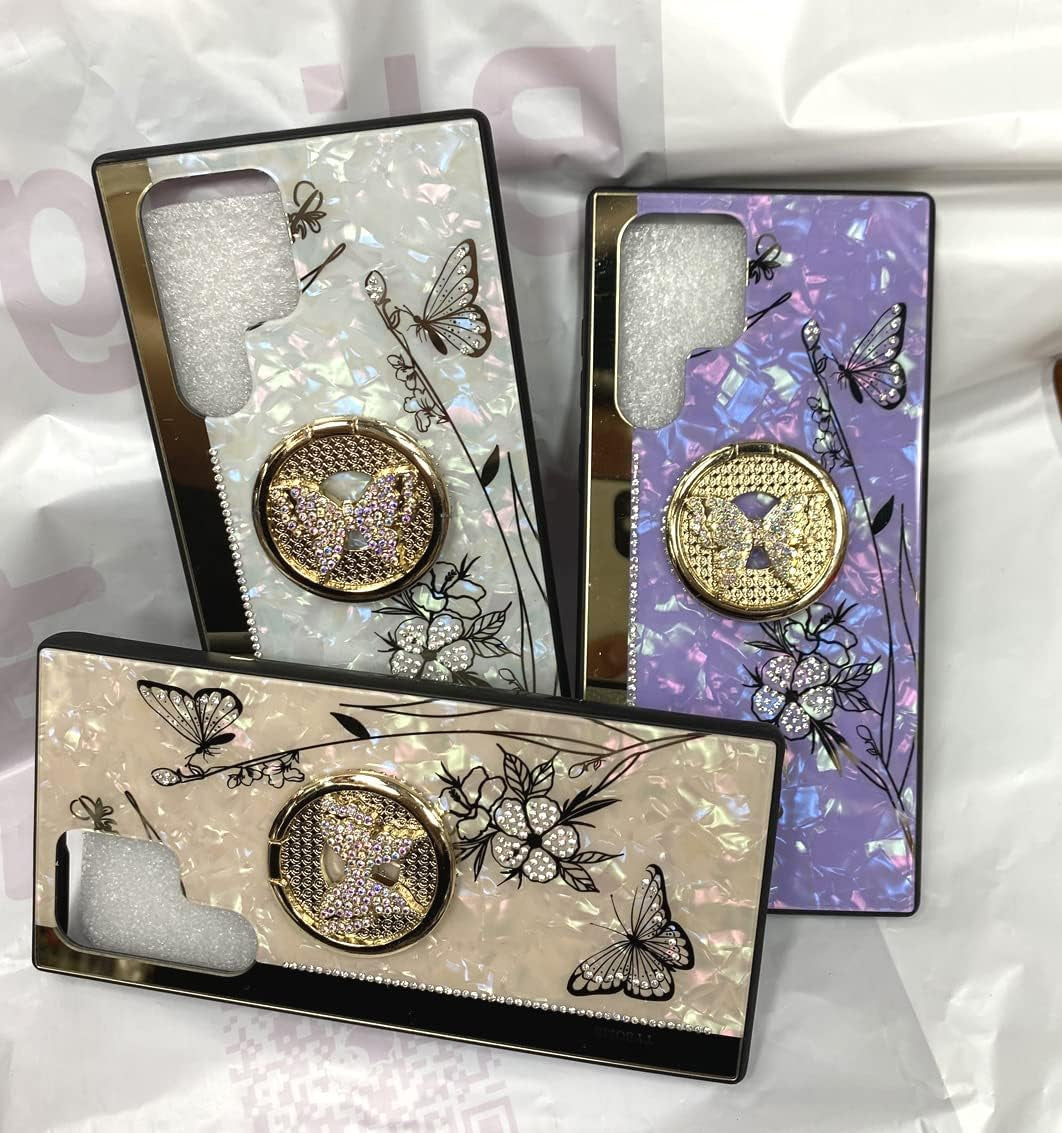 Supshop Note20 for Samsung Galaxy Note 20 5G Case for Women Girl Design with Ring Kickstand,Fashion Cute Bling Diamond Rhinestone Glitter Butterfly Marble Mirror Phone Cover,Purple  SUPSHOP   