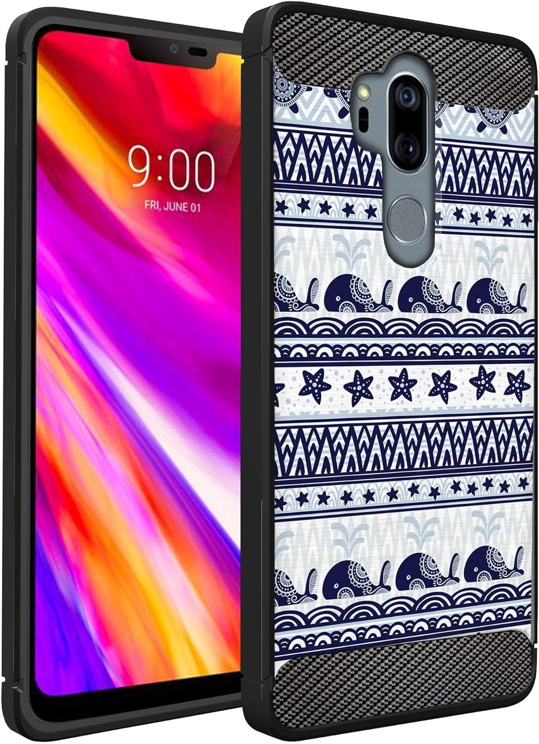 Casesondeck Case Compatible with [LG G7 Thinq | LG G7] LG G7 Design Case, Slim Black Flexible Sleek Shock Protection TPU Case (Pink Galaxy Stars)  CasesonDeck Whale Sea Tribal  
