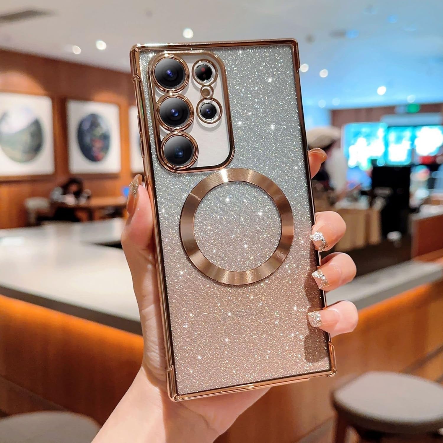 Eiyikof for Samsung Galaxy S22 Ultra Magnetic Glitter Case,Luxury Full Protection Glitter Bling Case with Camera Lens Protector Anti-Scratch Shockproof Soft Back Cover for Girls Women-Purple  Eiyikof   