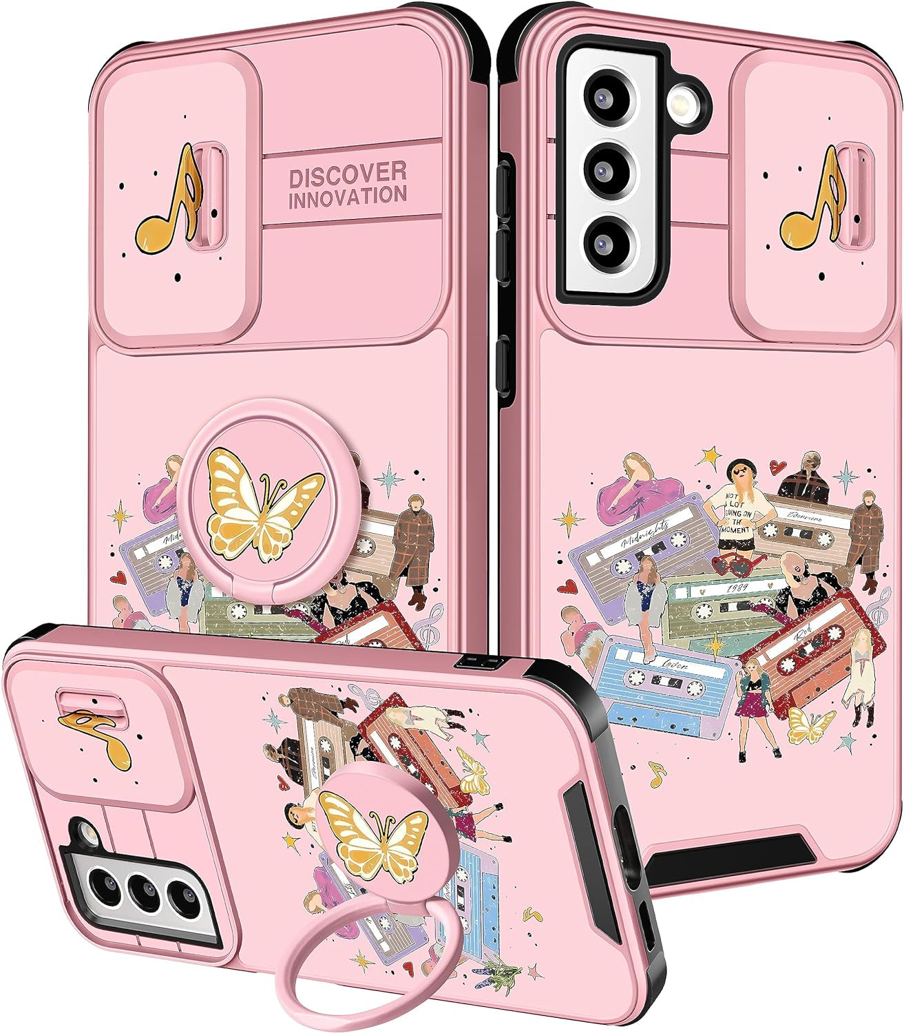Oqpa for Samsung Galaxy S22 plus Phone Case Cute Cartoon Galaxy S22 plus Case with Camera Cover+Ring Holder for Women Girly Girls Boys Kids Kawaii Funny Case for Samsung S22 Plus, Minn Micki  meitong2020 Taile Tapes  