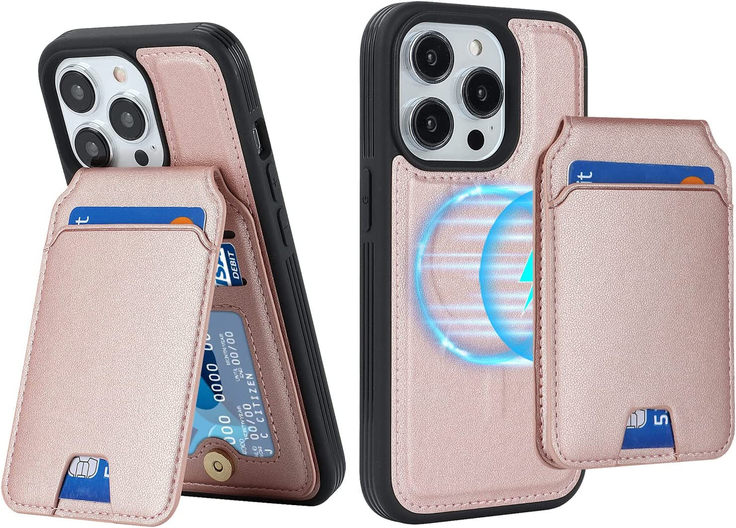 Ｈａｖａｙａ Iphone 13 Pro Max Phone Case Magsafe Compatible,Iphone 12 Pro Max Case Wallet with Card Holder,Magnetic Detachable,Magnetica Mag-Safe Cover with Kickstand for Women and Men-Purple  Ｈａｖａｙａ Rose gold iPhone 14 Pro 