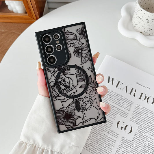 XIZYO Magnetic Case for Samsung Galaxy S22 Ultra Case Floral Rose Cute Phone Case [Compatible with Magsafe] for Women Girls Aesthetic Pattern Slim TPU Shockproof Bumper Case, Black  XIZYO   