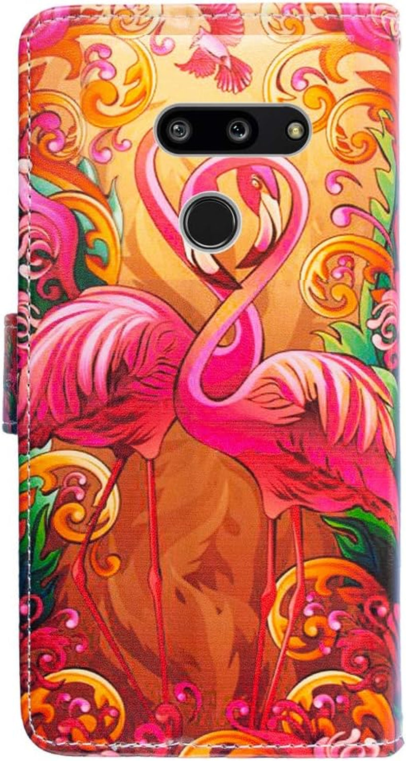Bcov LG G8 Thinq Case,Lg G8 Case, Pink Feathers Flamingos Leather Flip Case Wallet Cover with Card Slot Holder Kickstand for LG G8 Thinq 2019  Bcov   