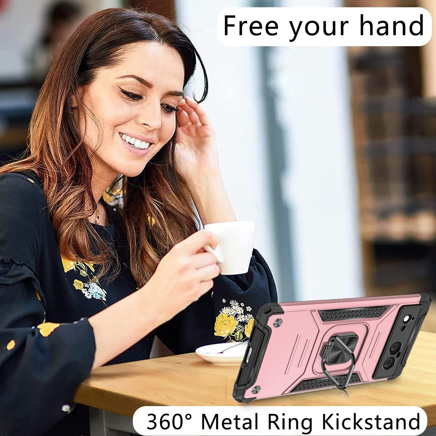 Google Pixel 6 Case, Google Pixel 6 Case with 3 Pcs Tempered Glass Screen Protector, Built in Magnetic Ring Kickstand Military-Grade Hard PC TPU Shockproof Aromr Case for Google Pixel 6 - Rose Gold  GAMEMIUZ   