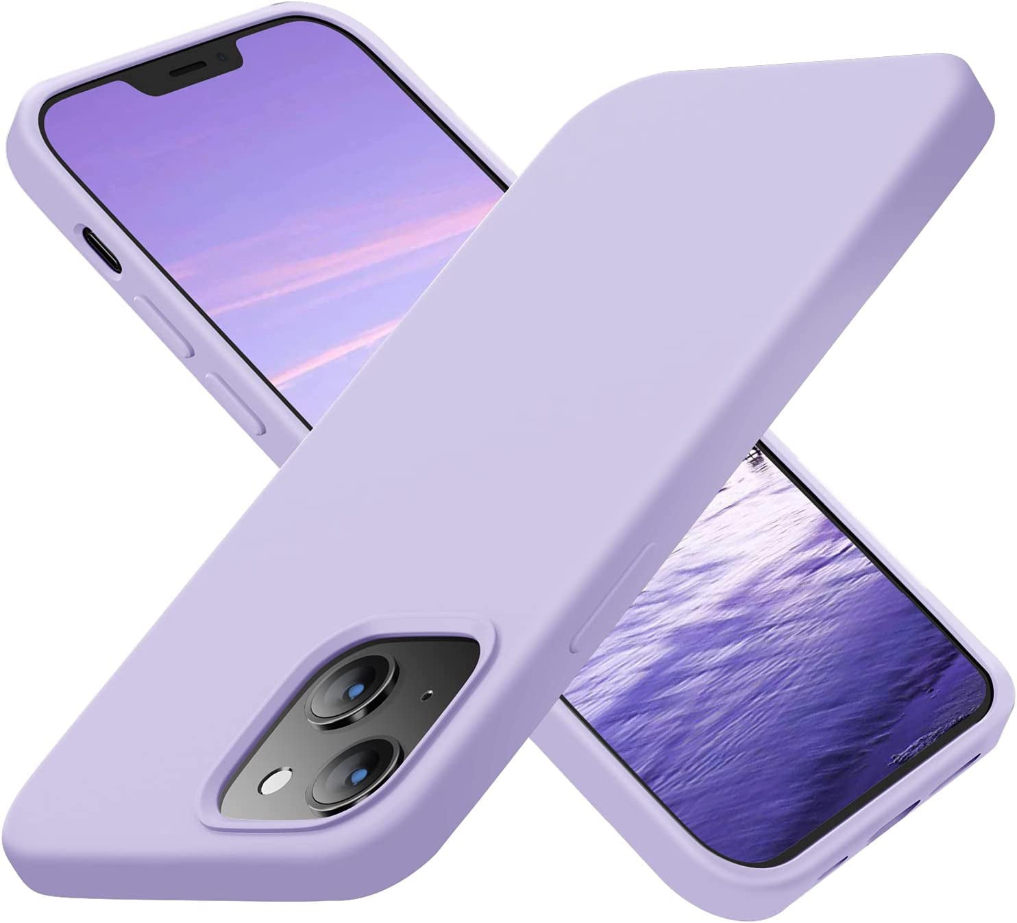 Cordking Designed for Iphone 13 Case, Iphone 14 Case, Silicone Ultra Slim Shockproof Protective Phone Case with [Soft Anti-Scratch Microfiber Lining], 6.1 Inch, Chalk Pink  Cordking Clove Purple  