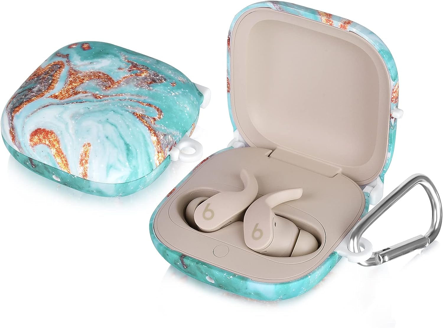 Beats Fit Pro Case Cover, QINGQING Cute Hard Case for Apple Beats Fit Pro 2021/2022 Protective Earbuds Case with Keychain for Men Women (Blue Floral)  QINGQING Green Marble  