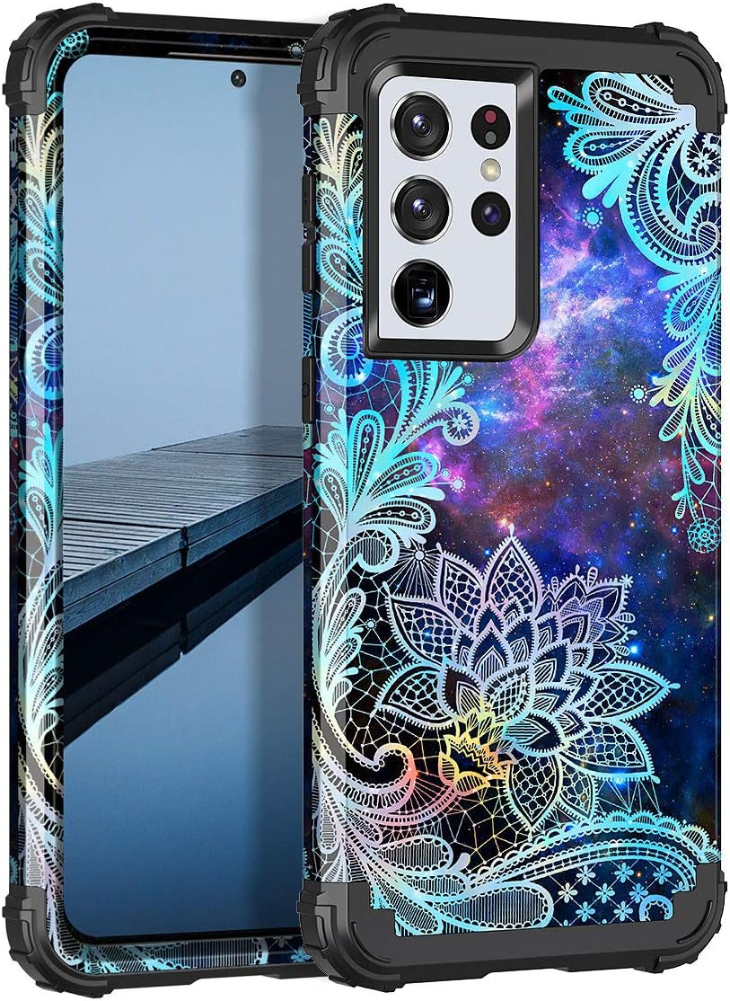 Rancase for Galaxy S21 Ultra 5G Case,Three Layer Heavy Duty Shockproof Protection Hard Plastic Bumper +Soft Silicone Rubber Protective Case for Samsung Galaxy S21 Ultra 5G 6.8 Inch,Purple Mandala  Rancase Blue Mandala  