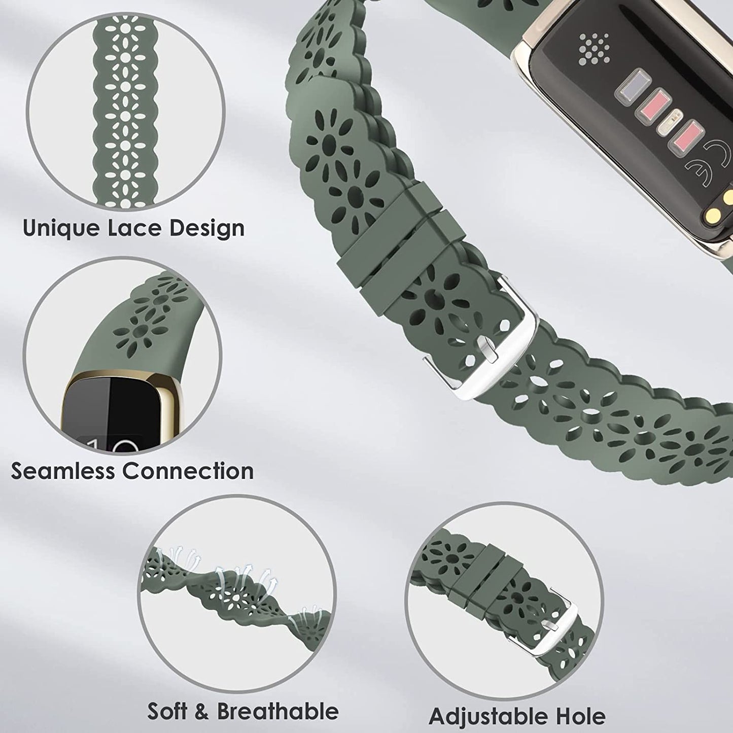 3 Pack Slim Sport Bands Compatible with Fitbit Luxe Band for Women, Soft Silicone Lace Thin Hollow-Out Replacement Wristbands Breathable Bands for Fitbit Luxe Fitness Smart Watch  Wewatri   