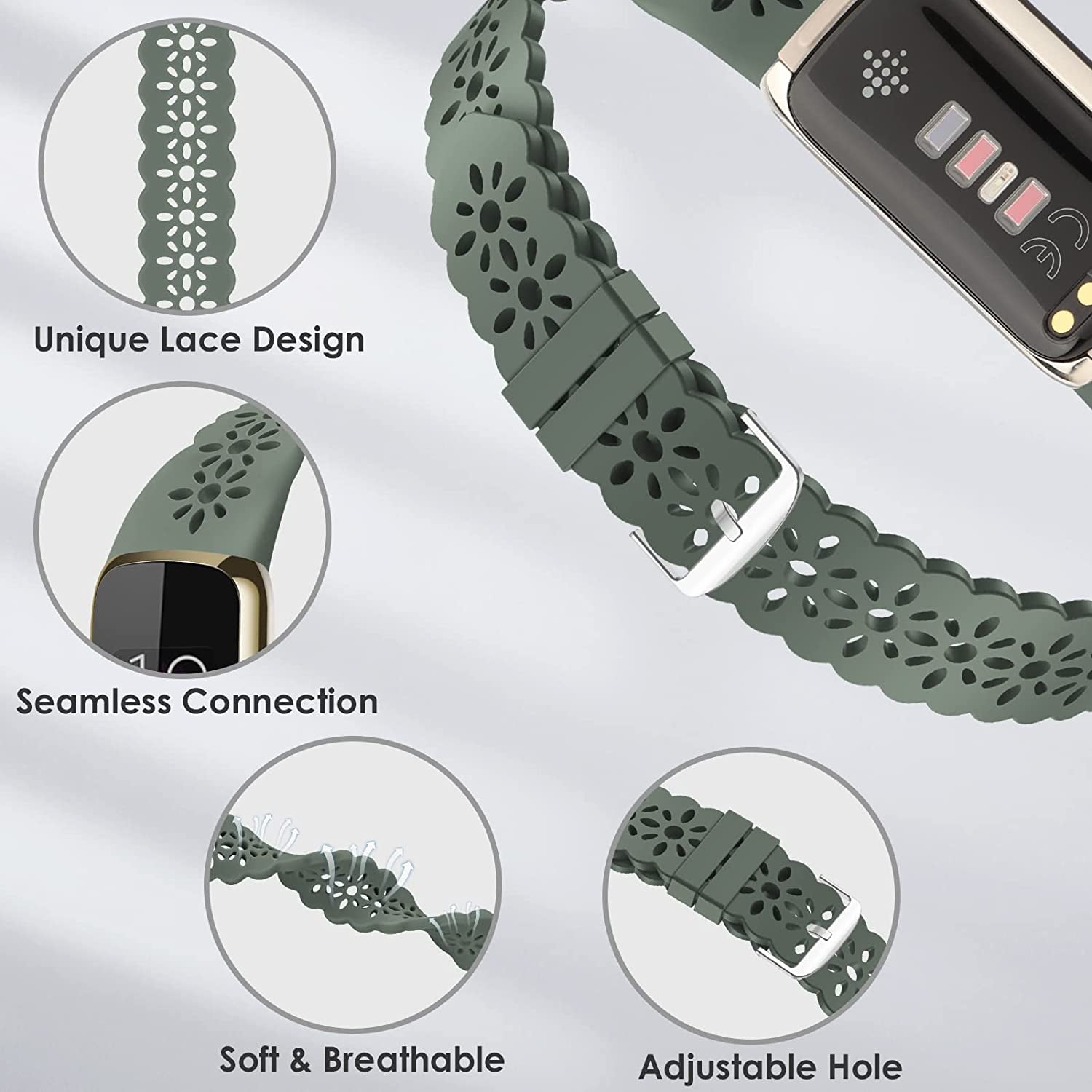 3 Pack Slim Sport Bands Compatible with Fitbit Luxe Band for Women, Soft Silicone Lace Thin Hollow-Out Replacement Wristbands Breathable Bands for Fitbit Luxe Fitness Smart Watch  Wewatri   