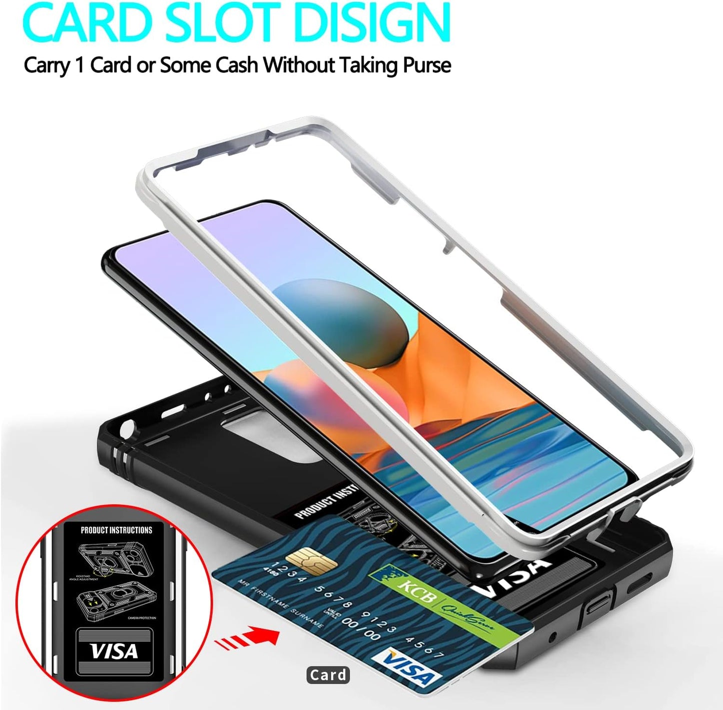 Xiaomi Redmi Note 10 Pro Case, Redmi Note 10 Pro MAX Case with 3 Pcs Tempered Glass Screen Protector Built in Ring Stand Kickstand + Camera Cover, Hard PC Soft TPU Defender Full Body Armor Case -White  ANOUKE   