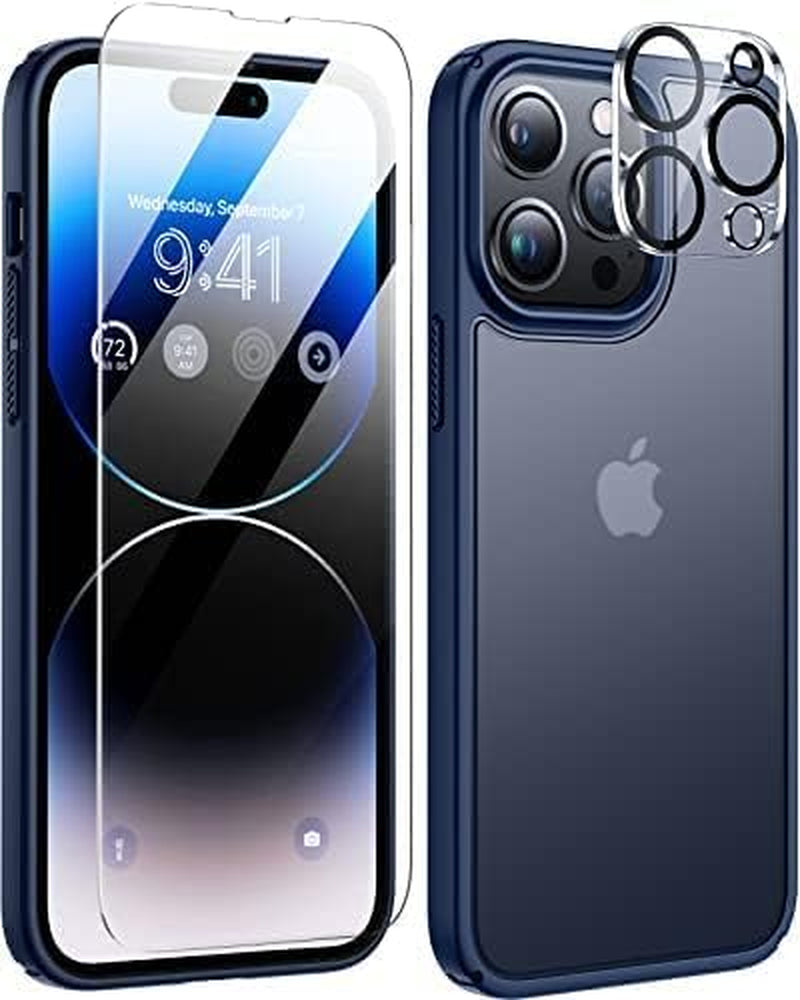 Humixx [5 in 1 Shockproof for Iphone 14 Pro Max Case, [2X Screen Protector + 2X Lens Protector] [Military Drop Protection] Silicon Slim Thin Translucent Matte Iphone 14 Pro Max Phone Case 6.7'' Black  Humixx   