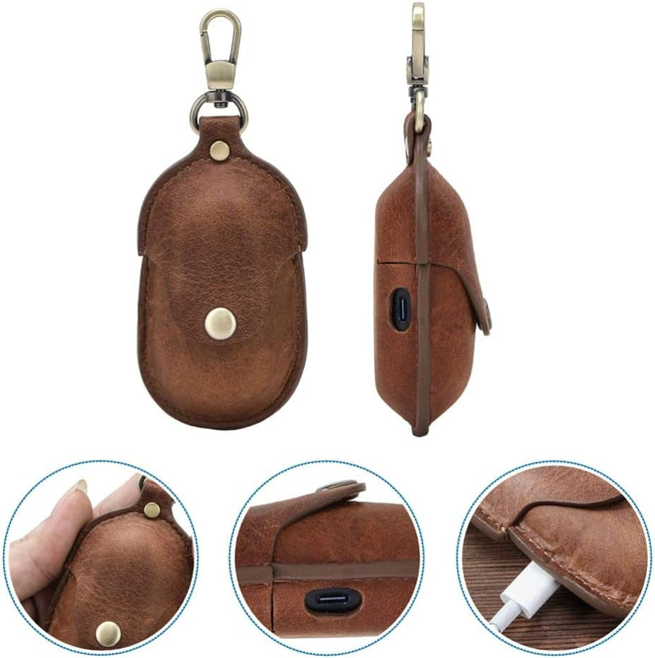 UKCOCO Compatible for Samsung Galaxy Buds Case Leather Shockproof Protective Earbuds Case with Carabiner Keychain - Brown  UKCOCO   