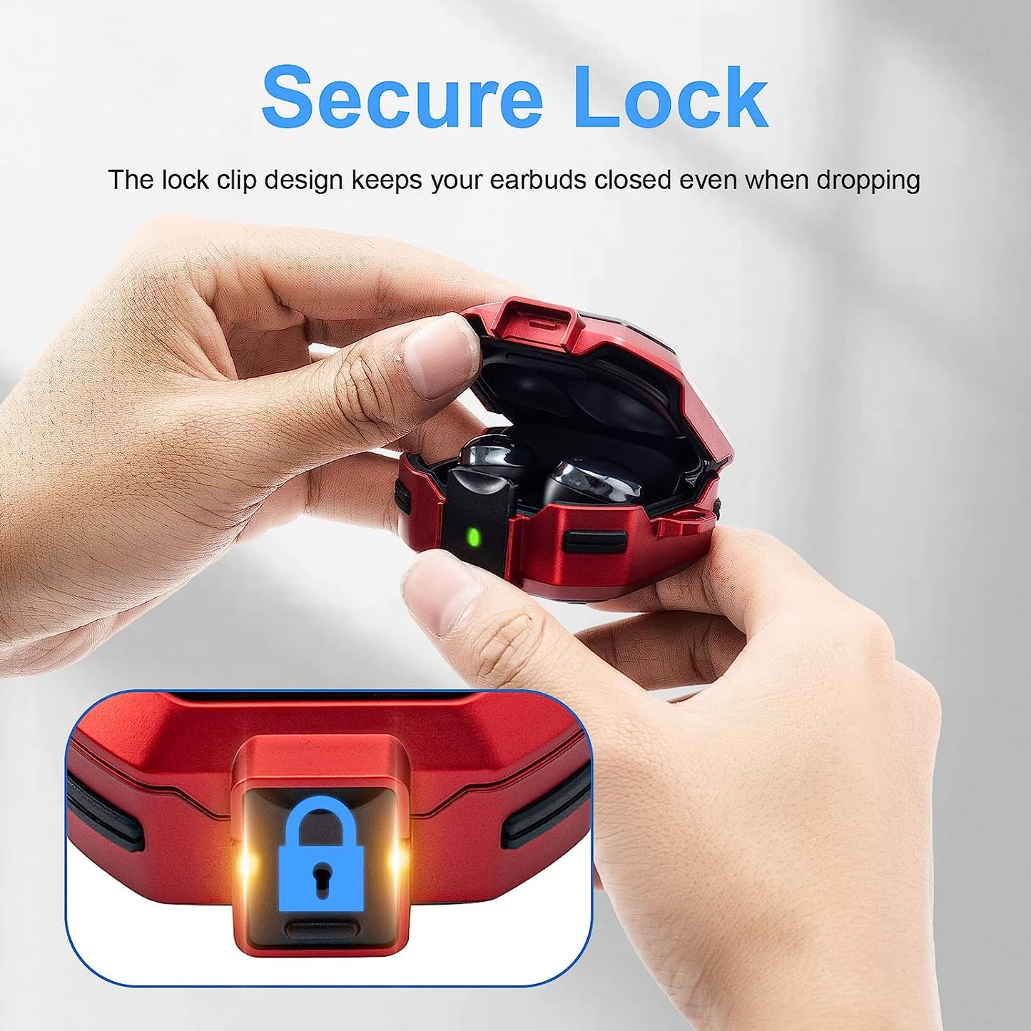 Camofit Armor Case Compatible with Samsung Galaxy Buds 2 / Galaxy Buds Pro/Galaxy Buds Live with Security Lock, Shockproof Protective Skin Cover Compatible with Samsung Earbuds with Keychain (Red)  Camofit   