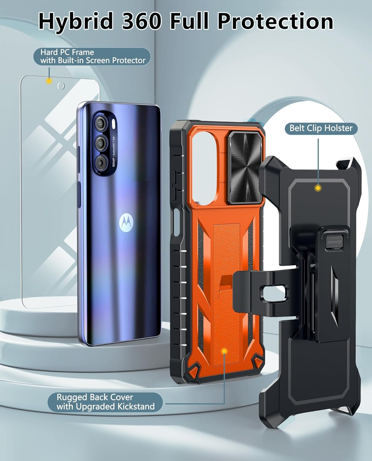 For Motorola Moto G-Stylus 5G-2022 Case: Military Grade Drop Proof Protection Rugged Protective Cell Phone Cover with Belt Clip Holster Kickstand & Slide |Shockproof TPU Matte(Belt-Clip Orange)  WTYOO   