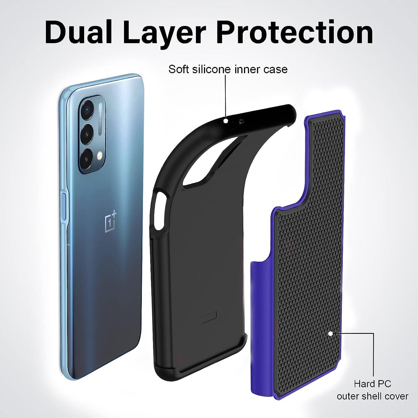 NTZW for Oneplus Nord N200 5G Case: Heavy Duty Shockproof Protective Phone Case [2 Tempered Glass Screen Protector] Anti-Slip Textured Hard Cover + Soft Silicone Rubber Bumper, Military Armor Case  NTZW   