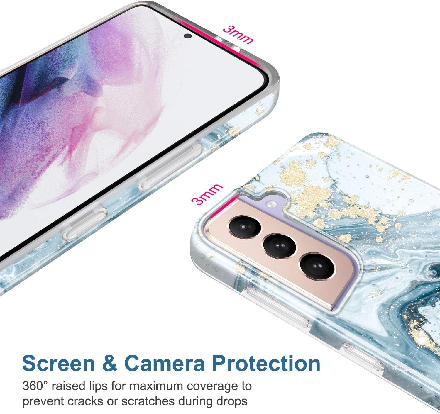 JIAXIUFEN Galaxy S21 Case Gold Sparkle Glitter Marble Slim Shockproof TPU Soft Rubber Silicone Cover Phone Case for Samsung Galaxy S21 5G 6.2 Inch 2021 Blue  JIAXIUFEN   