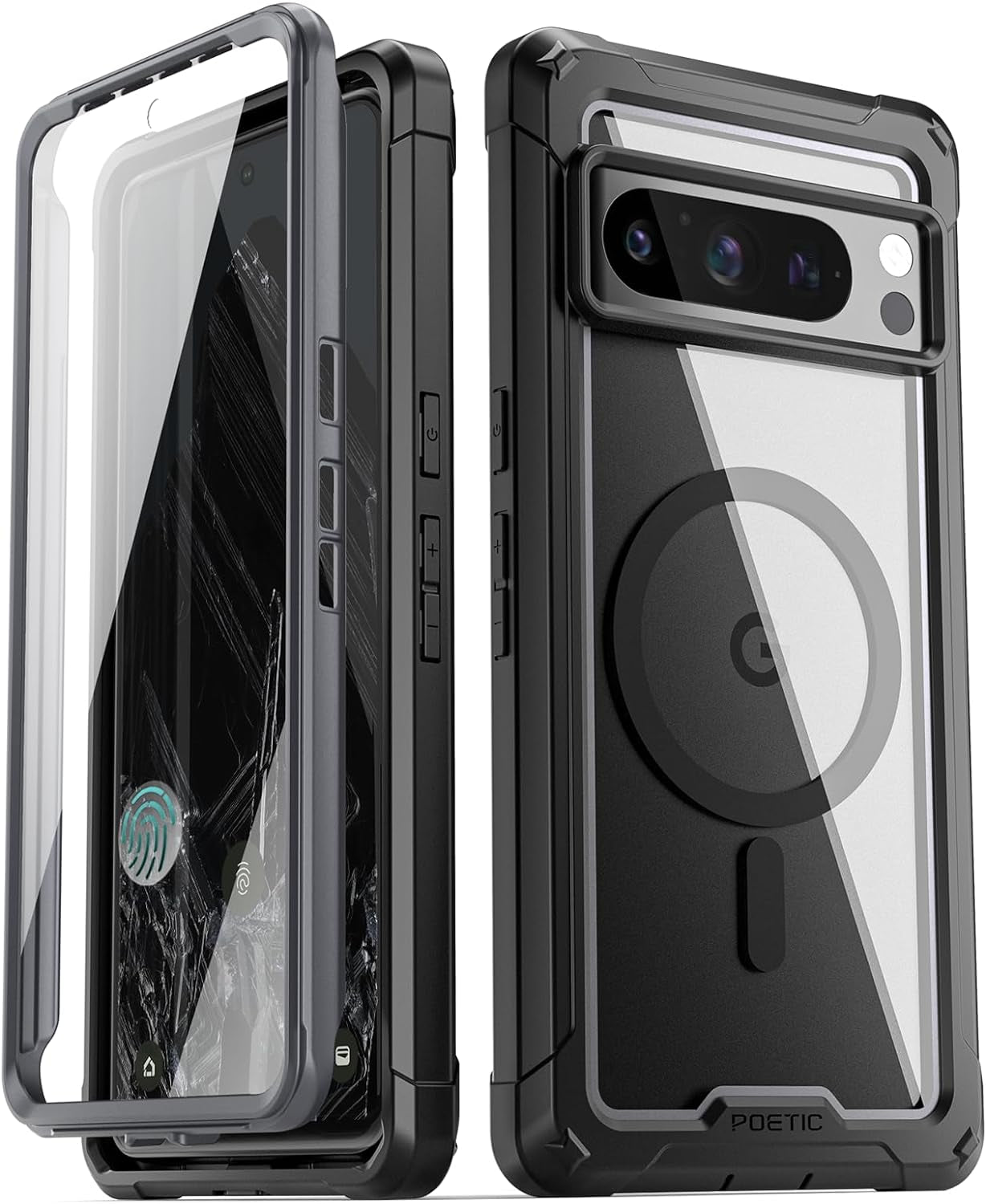 Poetic Guardian Magpro Case for Google Pixel 8 Pro, [Compatible with Magsafe][20Ft Mil-Grade Drop Tested], Built-In Screen Protector Work with Fingerprint Id,Full Body Hybrid Rugged Case, Black/Clear  Poetic   