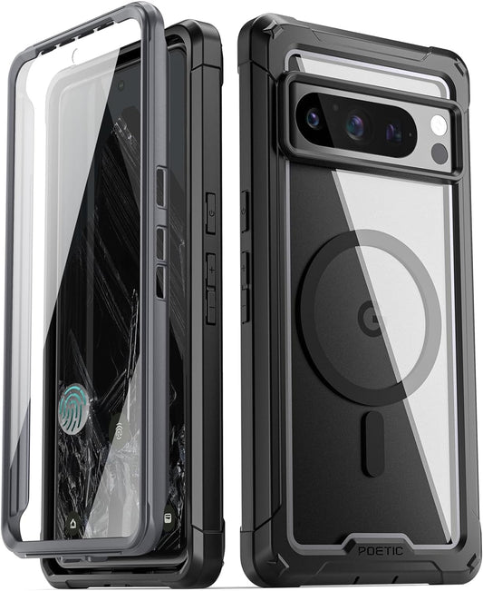 Poetic Guardian Magpro Case for Google Pixel 8 Pro, [Compatible with Magsafe][20Ft Mil-Grade Drop Tested], Built-In Screen Protector Work with Fingerprint Id,Full Body Hybrid Rugged Case, Black/Clear  Poetic   