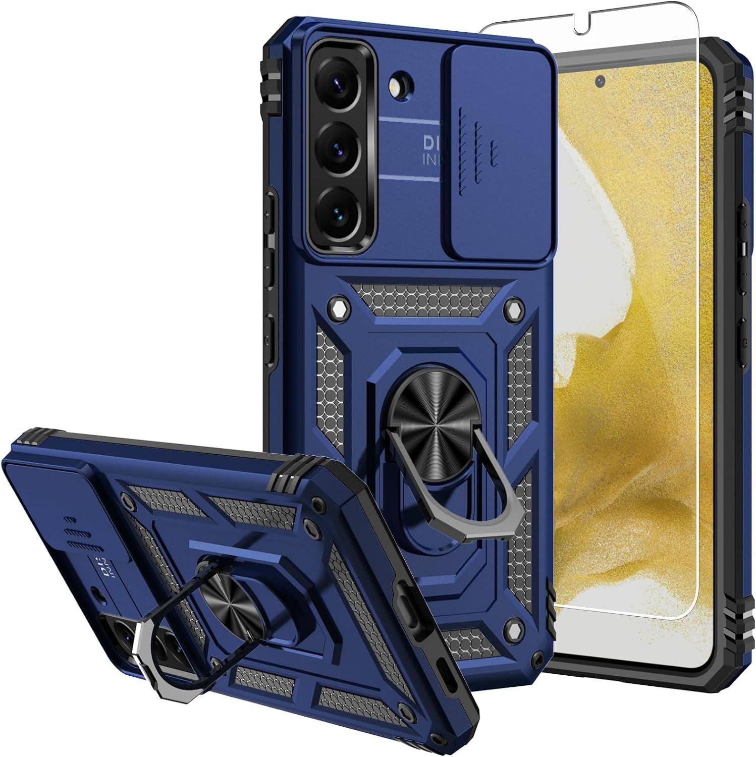 SKTGSLAMY for Samsung Galaxy S22 Case,Galaxy S22 Case,With Screen Protector,[Military Grade] 16Ft. Drop Tested Cover with Magnetic Kickstand Car Mount Protective Case for Samsung S22 5G (Black)  SKTGSLAMY Tc-Blue  