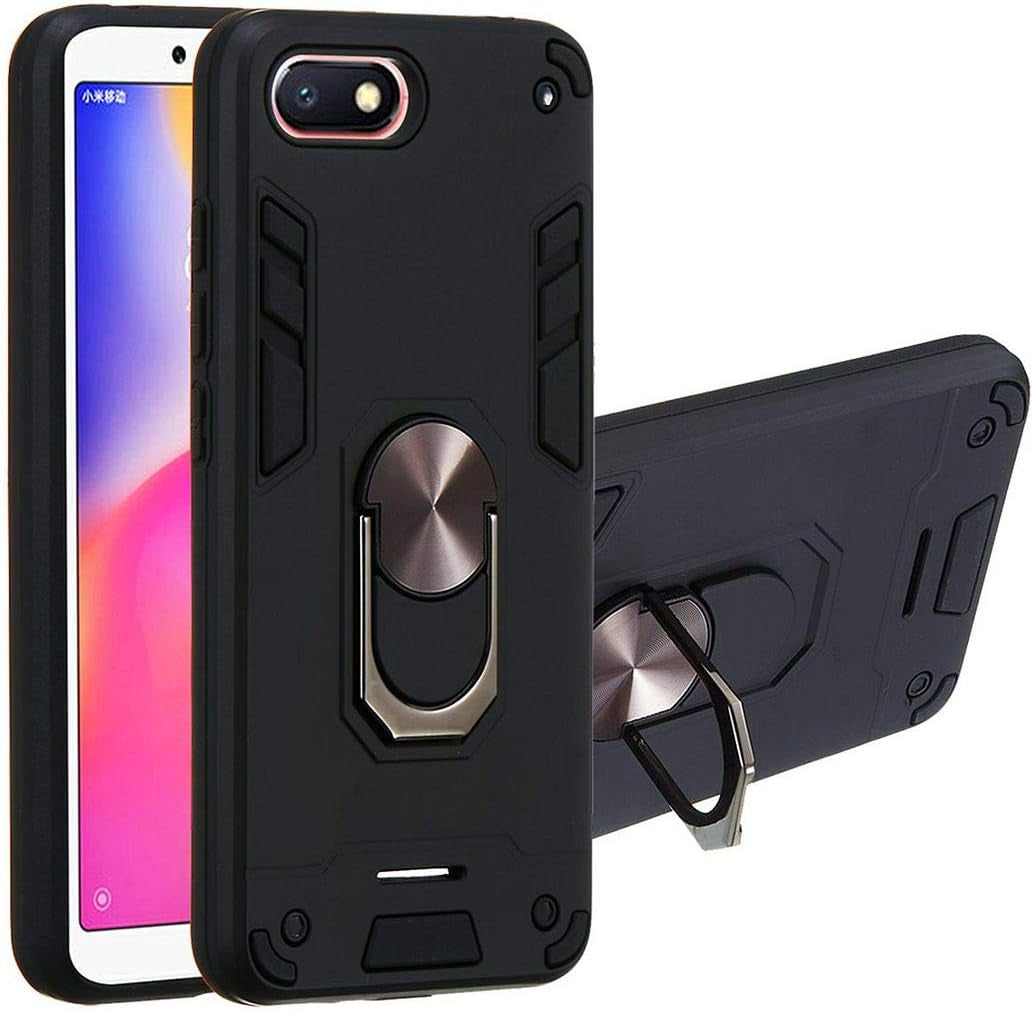 Xiaomi Redmi 6A Case, SATURCASE Armor Hybrid 2 in 1 [PC & Silicone] Dual-Layer Ring Kickstand Bumper Shockproof Protective Case Cover for Xiaomi Redmi 6A (Dark Blue)  SATURCASE Black  
