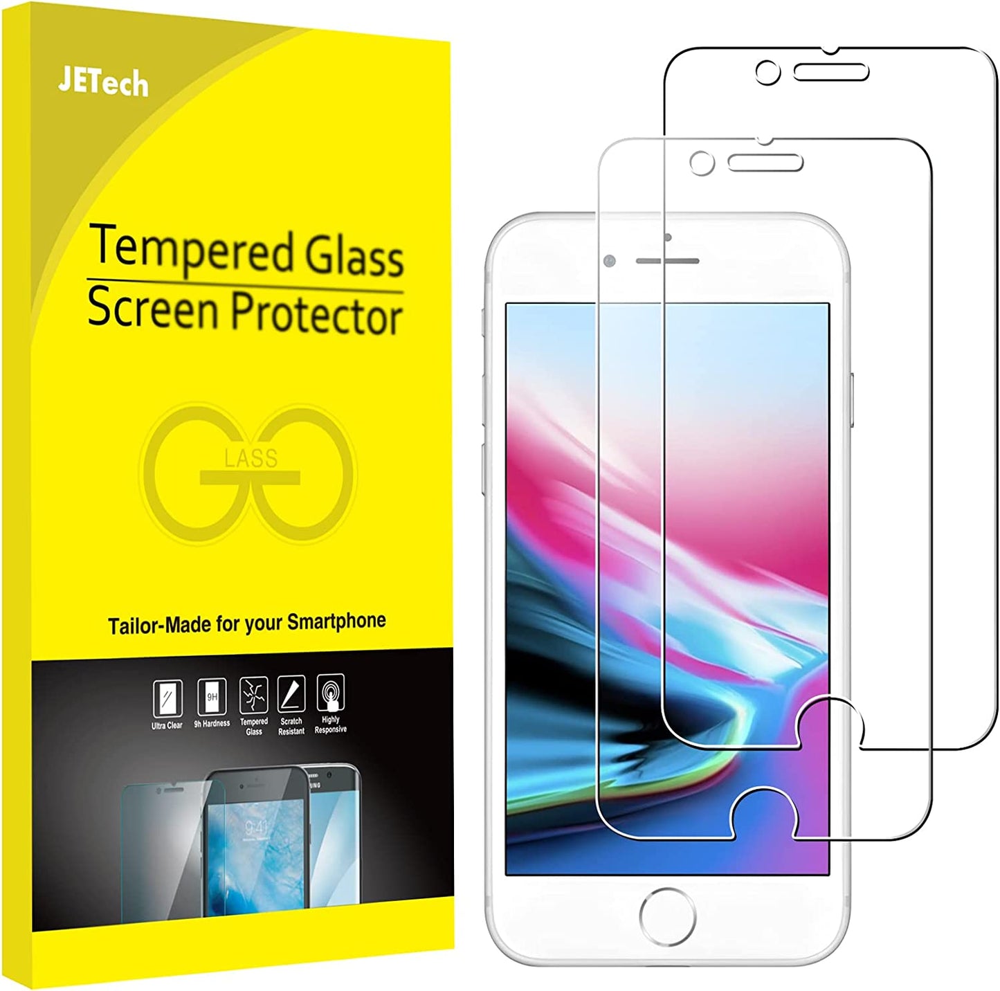 Jetech Screen Protector for Iphone 8, Iphone 7, Iphone 6S and Iphone 6, 4.7-Inch, Tempered Glass Film, 2-Pack  JETech   