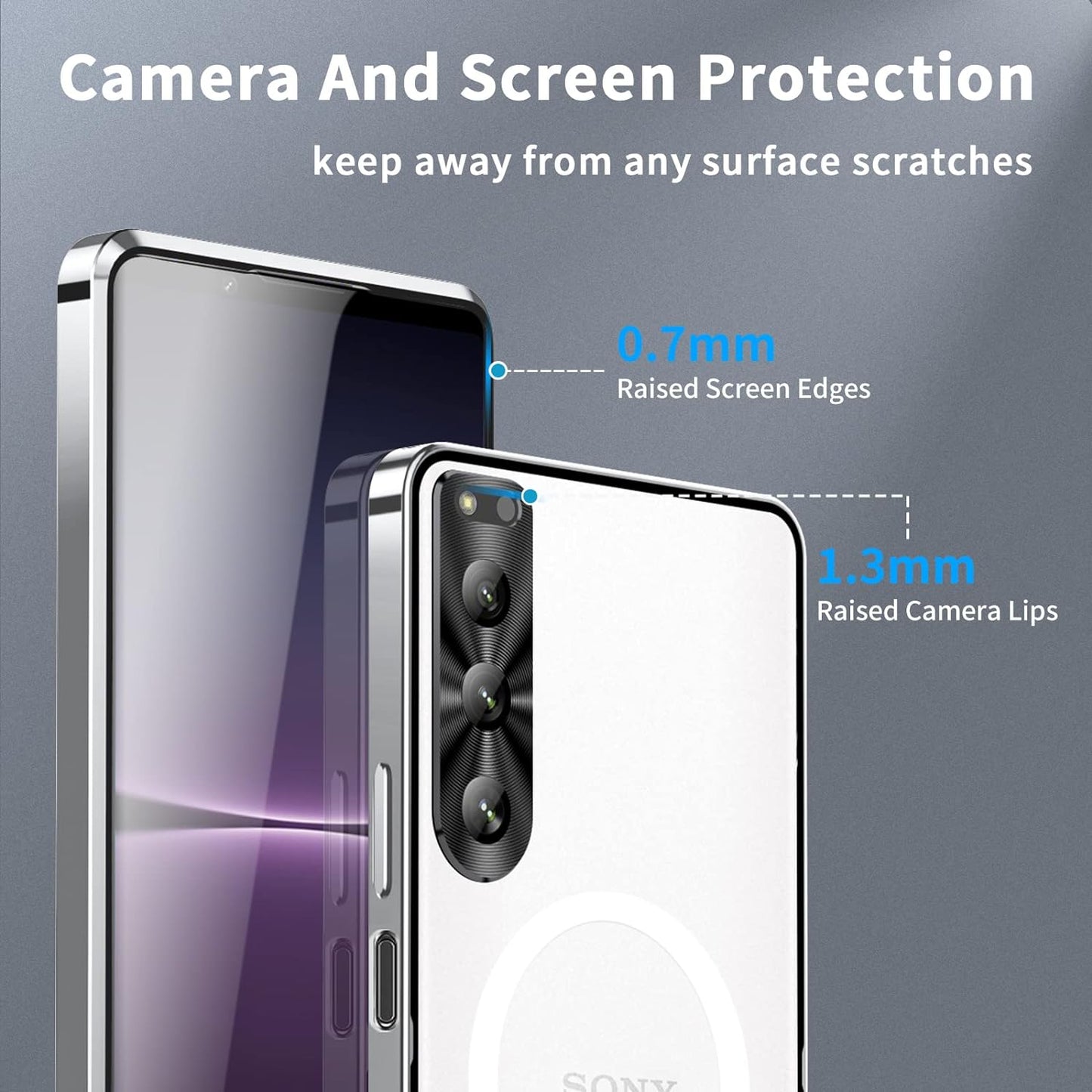 Tffozssi Case for Sony Xperia 5 IV, Compatible with Magsafe Magnetic Adsorption Metal Bumper Back Translucent Matte PC Cover for Sony Xperia 5 Iv,Silver  Tffozssi   