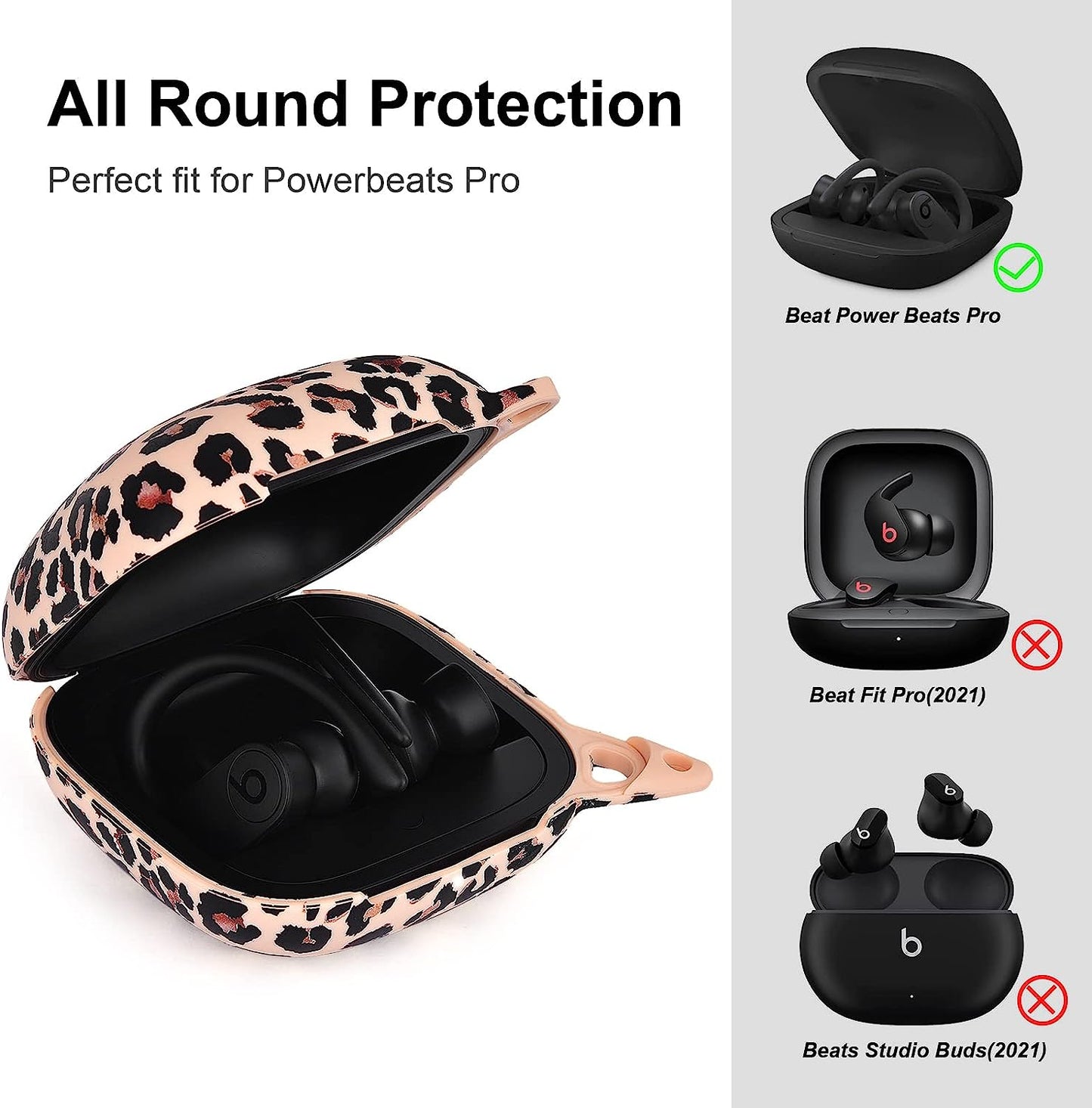 AIRSPO Silicone Case Cover for Powerbeats Pro Anti-Lost & Shockproof Easy Carrying Protective Case with Keychain (Leopard Print)  AIRSPO   