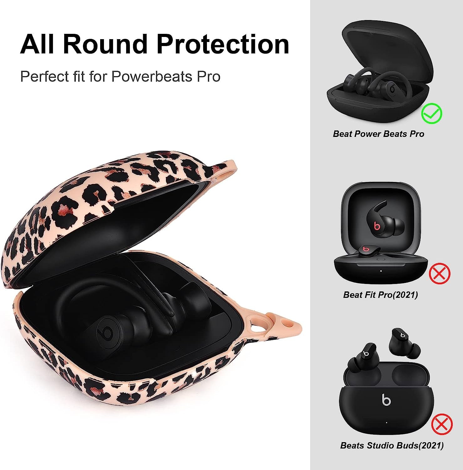 AIRSPO Silicone Case Cover for Powerbeats Pro Anti-Lost & Shockproof Easy Carrying Protective Case with Keychain (Leopard Print)  AIRSPO   