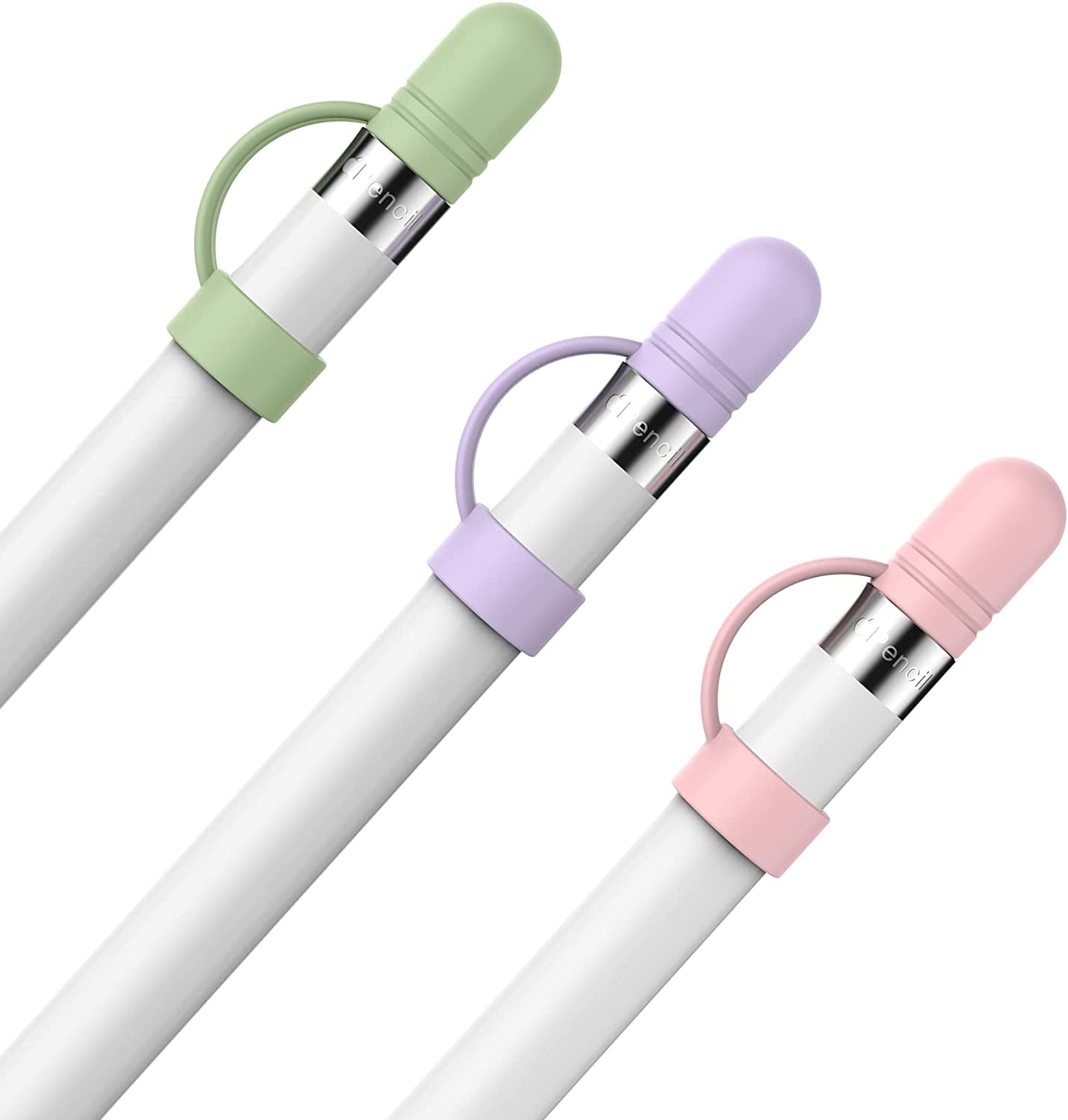 Ahastyle 3 Pack Cap Replacement Holder with Anti-Lost Strap Silicone Protective Cap Cover for Apple Pencil 1St Generation(White, Pink, Avocado Green)  AHASTYLE Pink, Purple, Green Apple Pencil Cap 