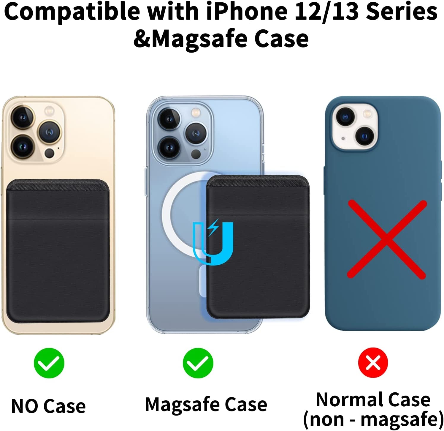 Senose Magnetic Wallet Compatible for Magsafe, Lycra Phone Card Holder for Back of Phone Wallet Stick on Compatible for Iphone 12 & Iphone 13 and Magsafe Case Black  Senose   