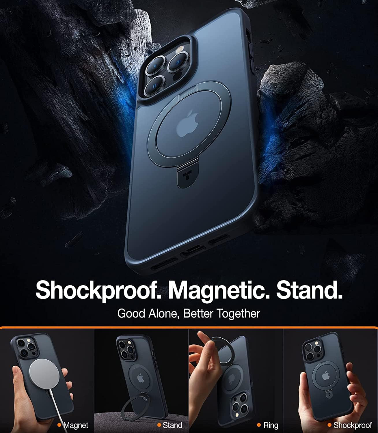 TORRAS Magnetic for Iphone 14 Pro Max Case [Compatible with Magsafe] with Stand, [Military Grade Drop Protection] Shockproof Translucent Back Slim Protective Phone Case (2022), Black  TORRAS   