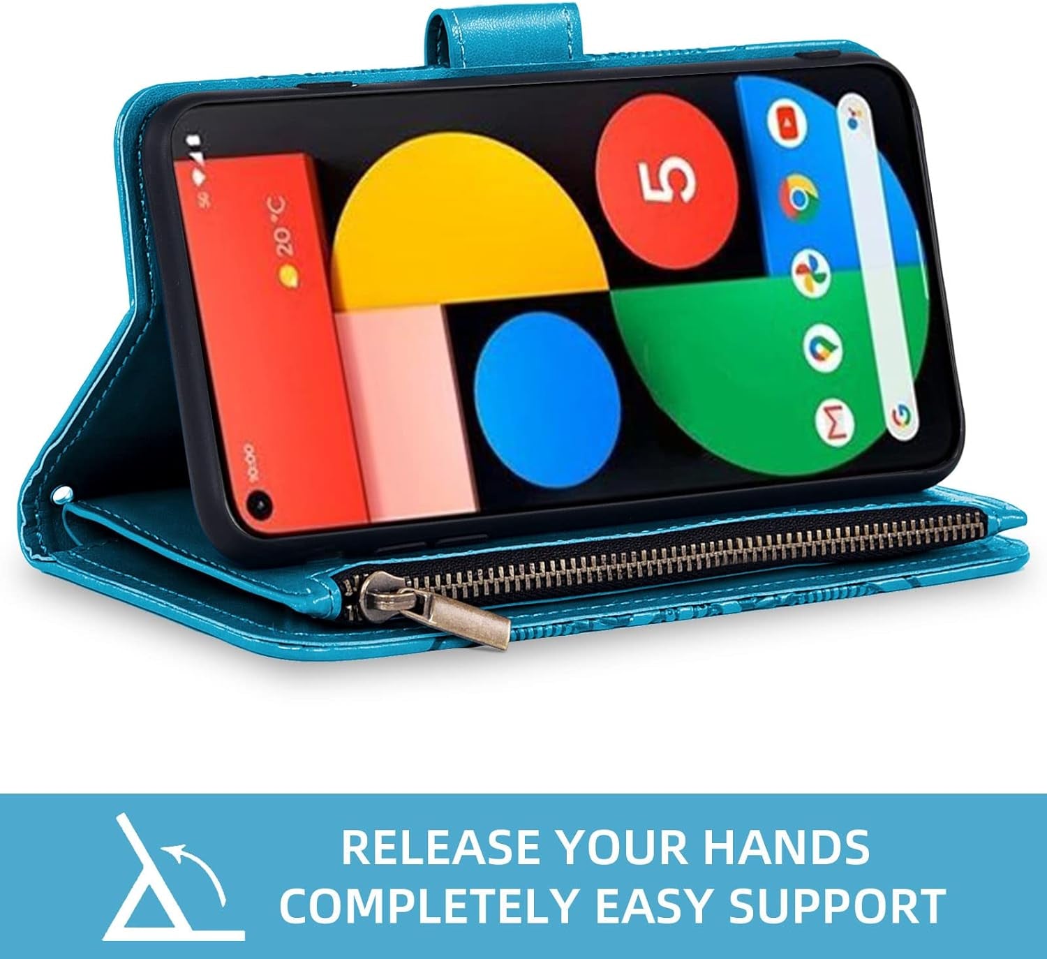 Asuwish Phone Case for Google Pixel 4A 5G 6.2 Wallet Cover with Tempered Glass Screen Protector and Flower Flip Credit Card Holder Stand Cell Pixel4A5G UW Pixel4A 5G Pixle A4 G5 4A5G Women Men Blue  Asuwish   